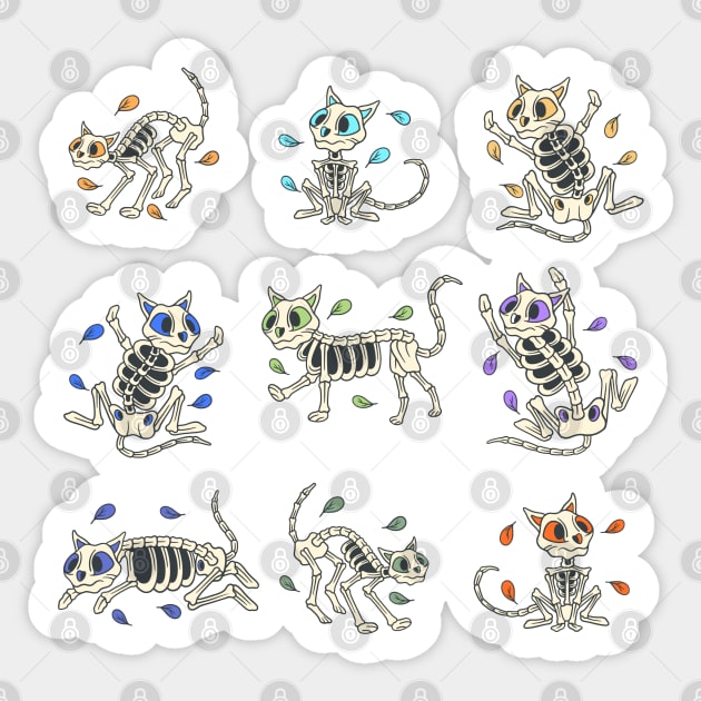 Colorful Cat Skeleton Day of the Dead Candy Skeleton Sticker by Scriptnbones